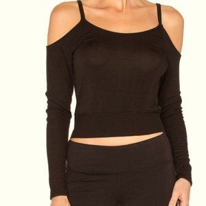 ALO Yoga Evolve Cold Shoulder Black Top